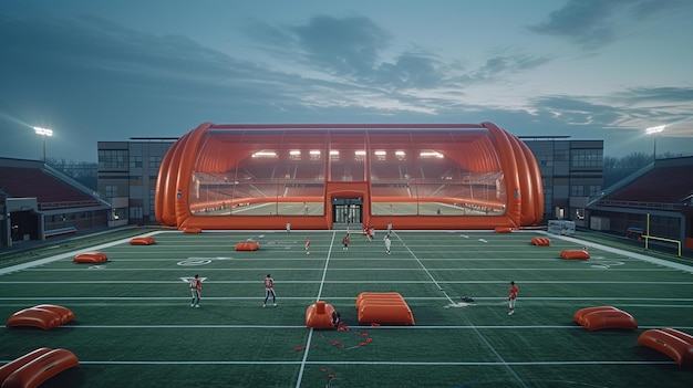 Photo a dynamic scene in a football stadium at dusk smoke and crowd