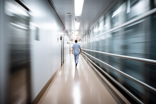 A dynamic shot of a doctor rushing through a hospital corridor symbolizing the dedication urgency