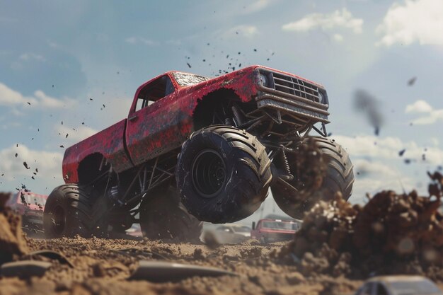 Dynamic shot of a monster truck crushing cars at a