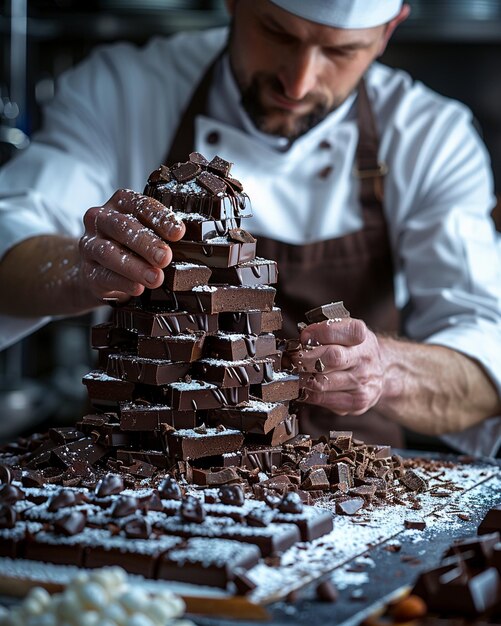 Photo a dynamic shot of pastry chef creating wallpaper