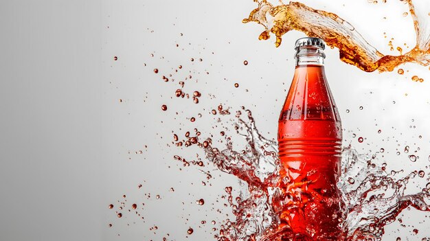 Dynamic Soda Bottle Splash on a White Background