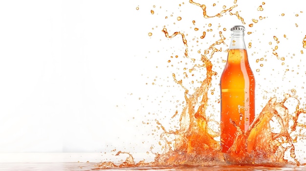 Dynamic Soda Bottle Splash on a White Background