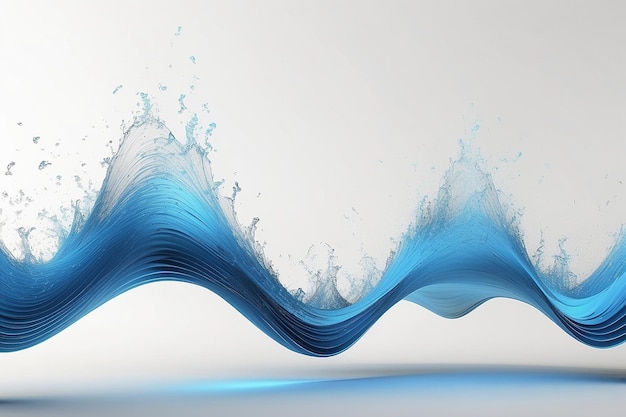 白い背景に隔離されたダイナミックな音波 音楽粒子のパルシング 青いエネルギーフローコンセプト 3Dレンダリング