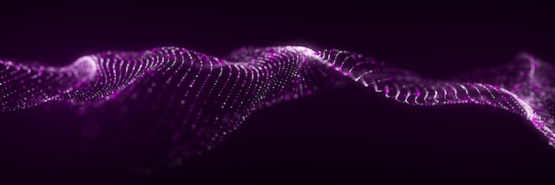 Dynamic sound wave Musical particle pulsing Purple energy flow concept 3D rendering