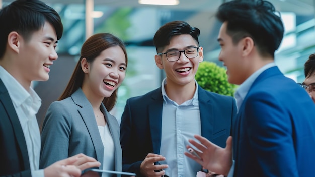 Динамичная и энергичная культура работы Молодые азиатские бизнесмены разрабатывают стратегии и укрепляют связи в офисе