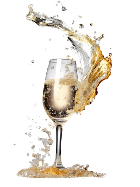Foto spruzzo dinamico di vino spumante in un bicchiere di cristallo che cattura l'essenza dell'atmosfera festiva