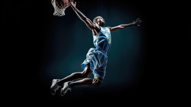 Dynamic Sports Action Shot of a Basketball Player Soar _24xjpg