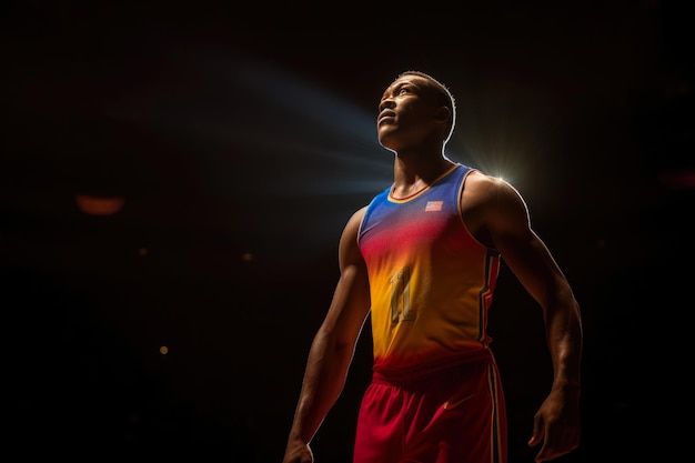 Dynamic Sportsman Embracing Colorful Arena Atmosphere