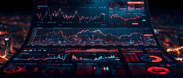 Dynamic Stock Market Analytics Display on Dark Background Concept Data Visualization FinTech Trends Market Trends Dark Theme Stock Market