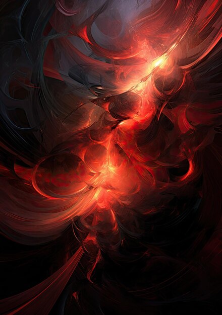 Dynamic swirling patterns and streaks of light, dark black and red colors AI Generated