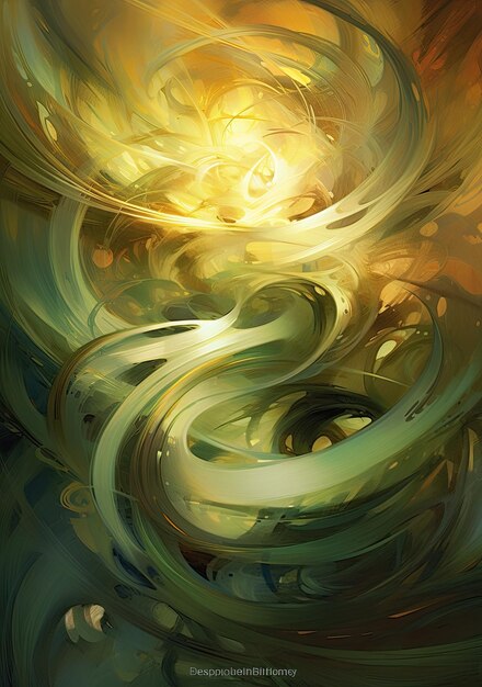 Dynamic swirling patterns and streaks of light, green olive colors AI Generated