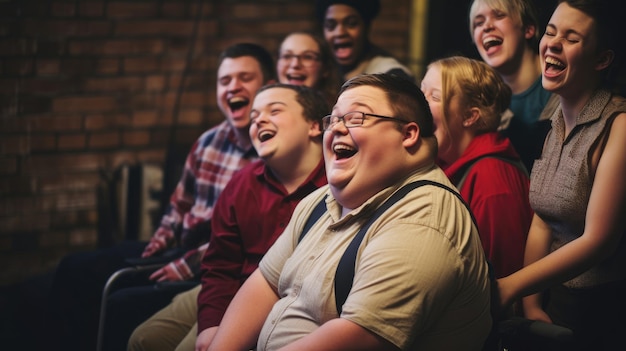 Dynamic theater rehearsal person with Down syndrome inspires the cast