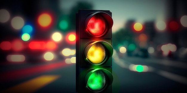 Dynamic Traffic Light with Blurred Urban Landscape Background