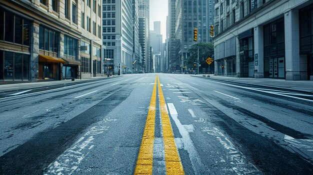 ダイナミックな都市風景道路 ダウンタウン ドライブ イエローラインド・ストリート