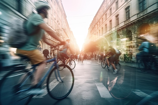 Dynamic Urban Cycling Scene at Dusk