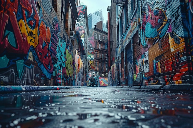 Dynamic urban street art in vibrant alleyways