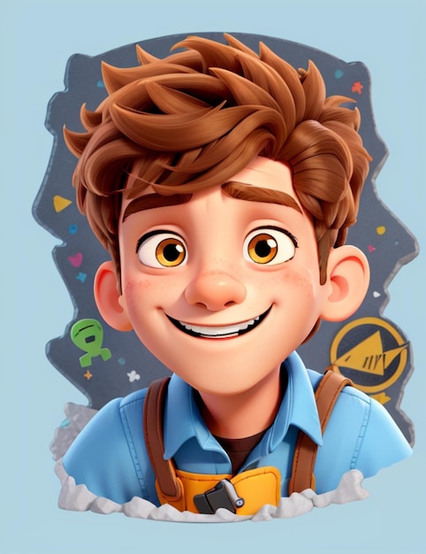 A dynamic vector rendering of a boy's face cheerful expression and a hint of adventure stickers