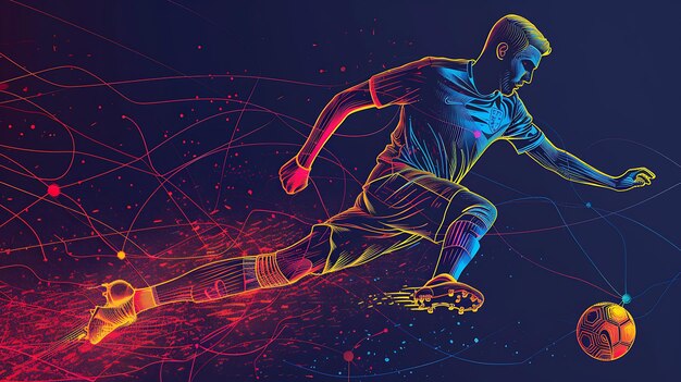 A dynamic and vibrant illustration of a soccer player in motion