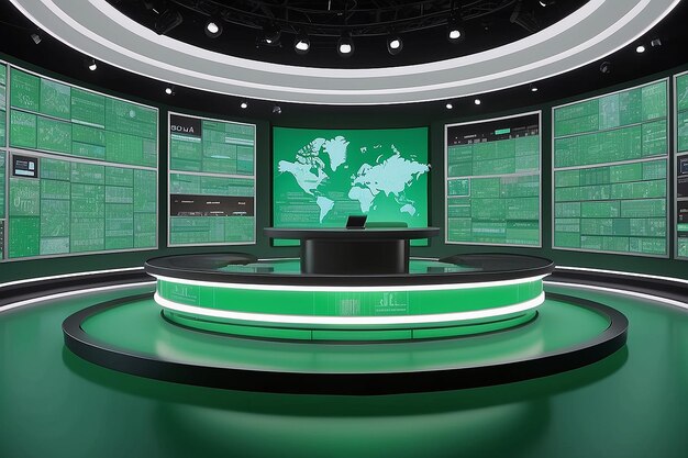 Photo dynamic virtual news studio with led panel surroundings