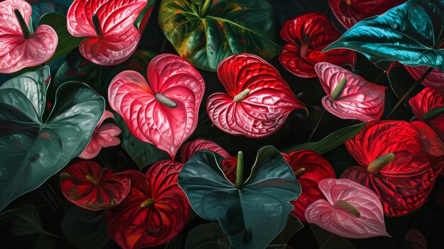 Photo dynamic and vivid anthurium flowers generative ai