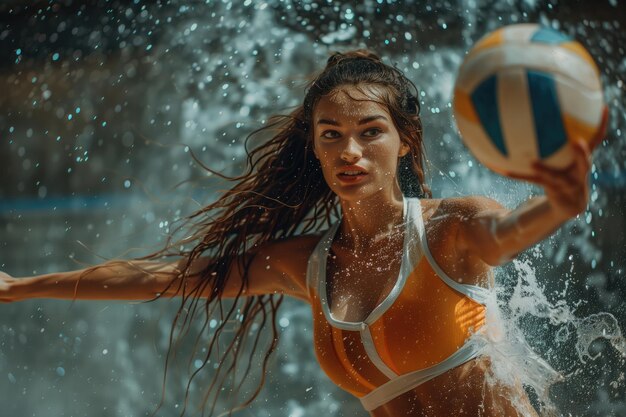 Dynamic Volley Intense Moments in Sportswomens CloseUp Pursuit