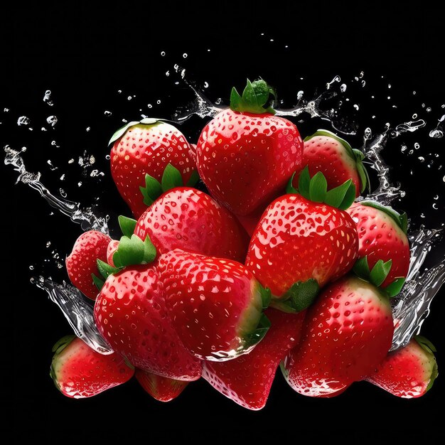 익은 딸기 생성 AI를 사용한 역동적인 물 만남