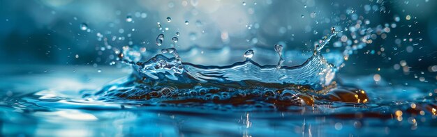 Photo dynamic water splash in brilliant blue with droplets in motion