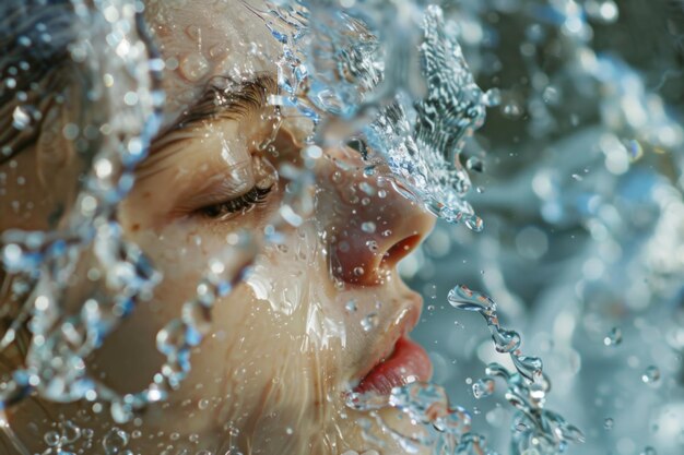 Dynamic water splash on face refreshing moment ai created