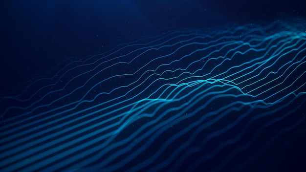 Photo a dynamic wave of digital particles network connection abstract technological blue background visualization of big data wave flow 3d rendering