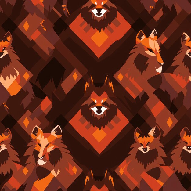 Photo dynamic wolves unleashed a vibrant journey through the argyle pattern and warm colors