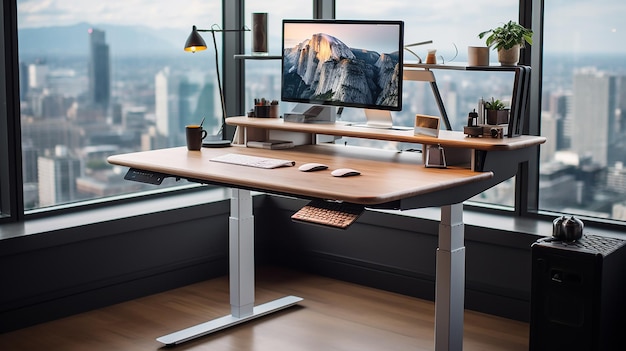 Photo dynamic workspace highlighting a standing desk