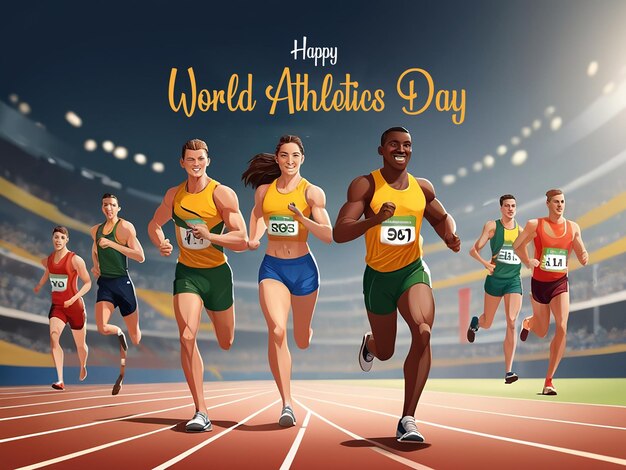 Dynamic World Athletics Day Greeting Card Design with Athlete Silhouette