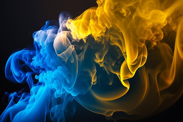 Dynamic yellow and blue color splash dark background