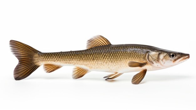 Photo dynamic zander on white background a synthetisminspired actionpacked fish