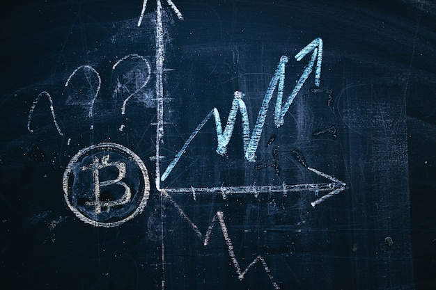 dynamics of changes in the price of bitcoin cryptocurrency drawing on a chalk board