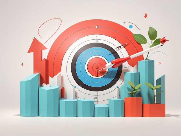 Dynamisch groeiend staafdiagram en lijndiagram in 3D met bullish pijltrends