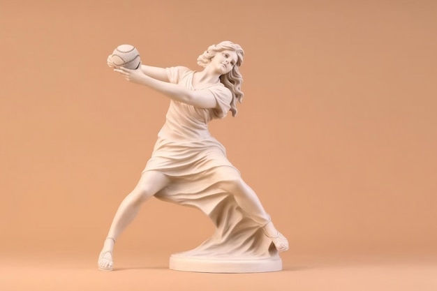 Dynamisch marmeren standbeeld Oud-Griekse godin bezig met sport Generatieve AI