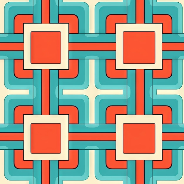 Dynamisch naadloos ontwerp met gedurfde turquoise en rood oranje geometrische vormen Generatieve AI