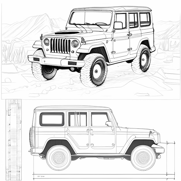 Foto dynamisch ontwerp kleurt de jeep grand in de voor- en zijkant