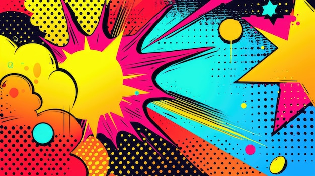 Foto dynamisch pop art patroon met een retro 90's vibe bevat levendige strips illustratie kleurrijk