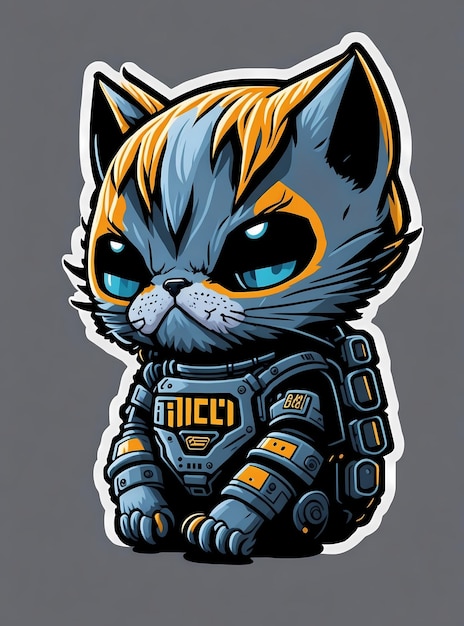 Dynamisch Robotic Kitten HighDetail StickerStyle TShirt Artwork in Kawaii Design