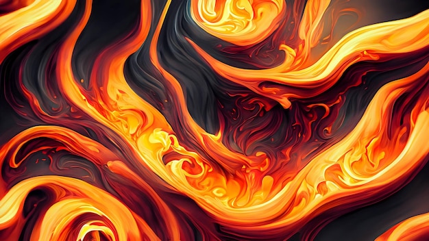 dynamische abstracte achtergrond die lijkt op wervelende linten van gesmolten lava met een mix van vurige tinten en