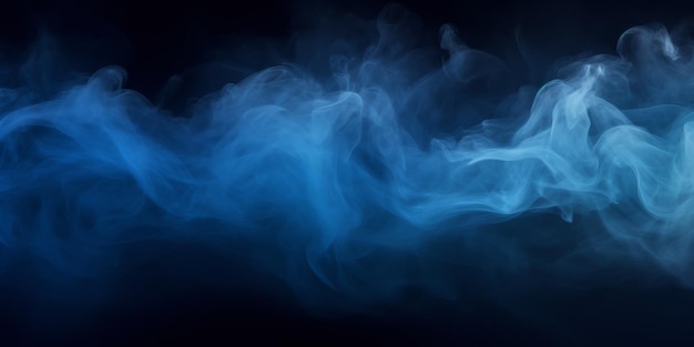 Dynamische blauwe rook draait op een zwarte achtergrond