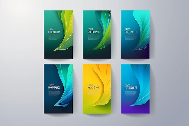 Dynamische brochure set Moderne sjablonen met trendy achtergronden in geel groen en blauw