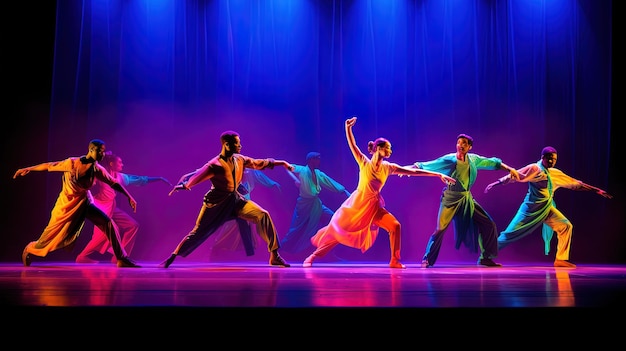 dynamische dansvoorstelling op een podium levendige kleuren