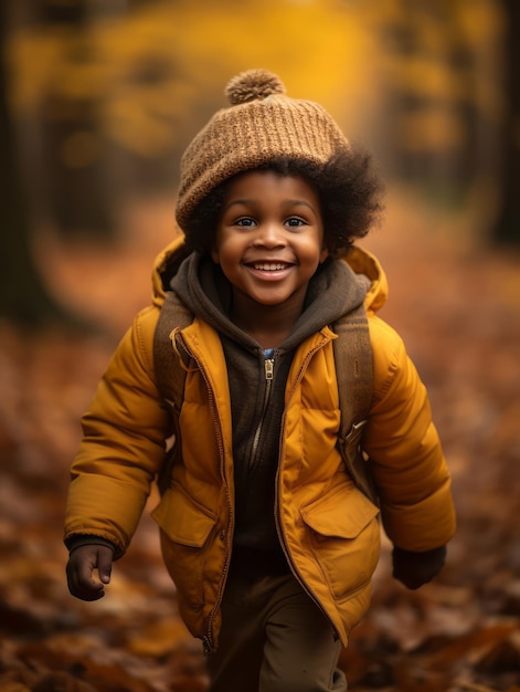 dynamische emotionele gebaren Afrikaanse kind in de herfst