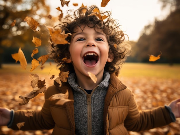 dynamische emotionele pose Braziliaanse kind in de herfst