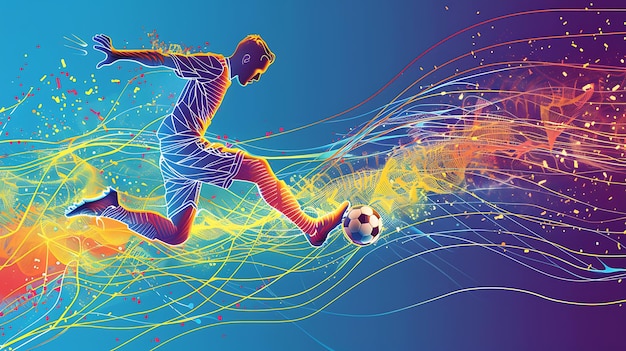 Dynamische en levendige illustratie van een voetballer in actie