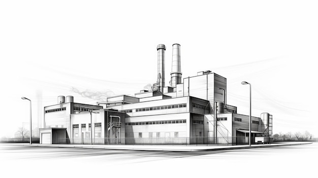 Dynamische energiestroom Een schets van een industriële fabriek in de stijl van omgevingsocclusie