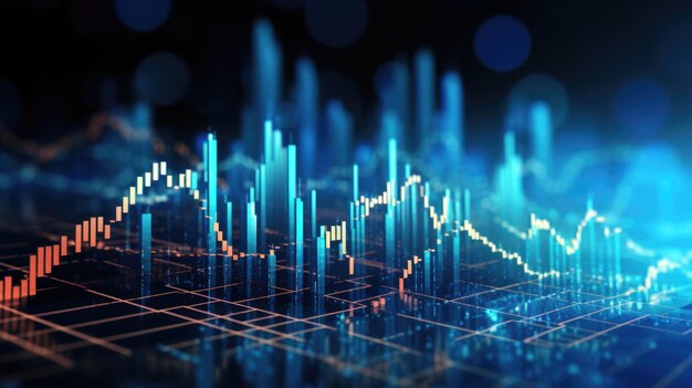 Dynamische financiële grafiek met gloeiende blauwe balken